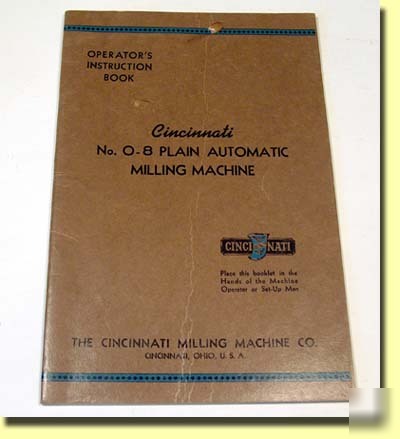 1942 manual cincinnati o-8 plain auto milling machine