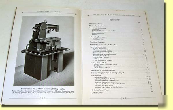 1942 manual cincinnati o-8 plain auto milling machine