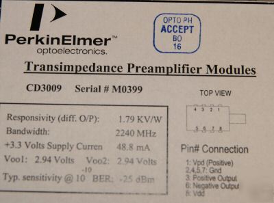 New _ 6 perkin elmer transimpedance preamplifiers