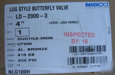 Nib co butterfly valve 4 inch lug type new NLG100H
