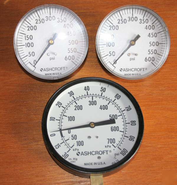 3 ashcroft large industrial pressure gauge 100& 600PSI