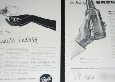 Ball brothers packaging-cosmetics,food,beer -3 1954 ads