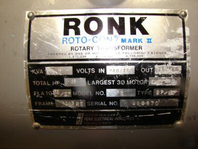 Ronk roto-con markii rotary phase converter 10HP