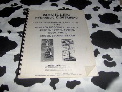 Mcmillen hydraulic diggerhead operators manual