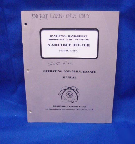 Krohn-hite model 355(r) op & maintenance manual
