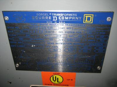 Square d transformer 45T3H 45 kva 45KVA 480/208/120 v