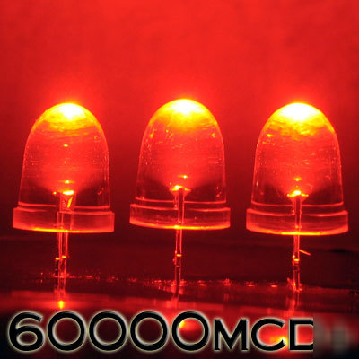 Red led set of 100 super bright 10MM 60000MCD+ f/r