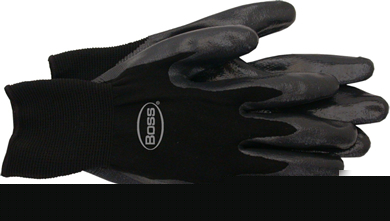 Black nylon gloves w/ nitrile dipped palm (medium)