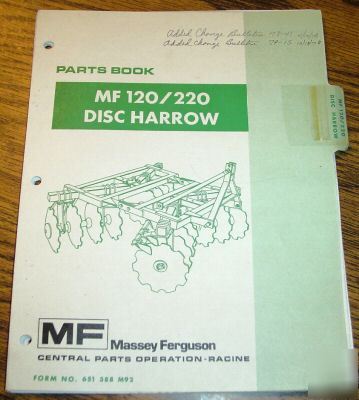 Massey ferguson mf 120 & 220 disc harrow parts catalog