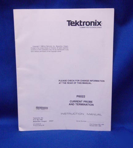 Tektronix P6022 current probe & termination manual