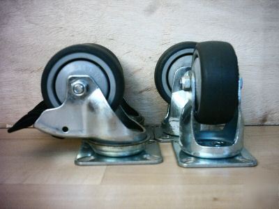 Set of 4 rubber tyred swivel braked castors 75MM 