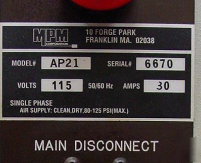 Mpm AP21 screen printer smt pcb speedline