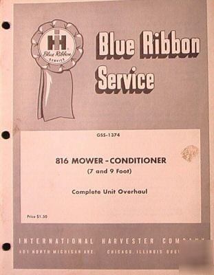 Ih blue ribbon service manual 816 mower unit overhaul