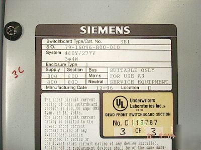 Siemens electrical power distribution center 800 amp