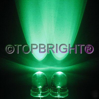 New 1000 pcs 8MM wide angle 60KMCD green led f/r 40Â° 