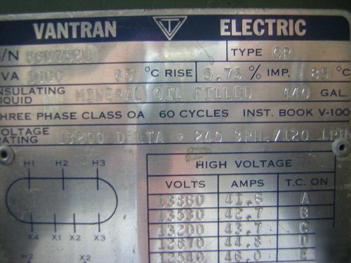 Transformer 1000 kva vantran
