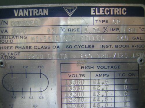 Transformer 1000 kva vantran