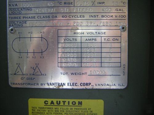 Transformer 1000 kva vantran