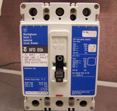 Westinghouse 70 amp circuit breaker HFD3070L *lnc* 