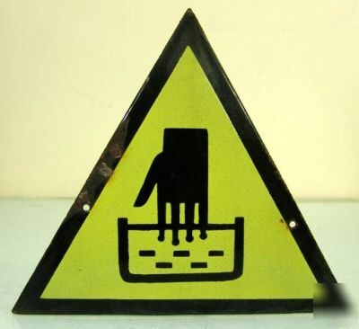 Acid glove warning caution danger enamel tin sign plate