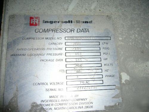 Ingersoll rand SSR800 185 hp 800 cfm rotary screw