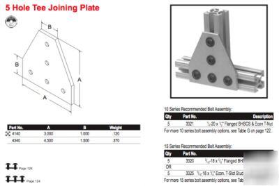 New 2 (#4140) 5-hole tee joining plates(80/20 inc)alum.