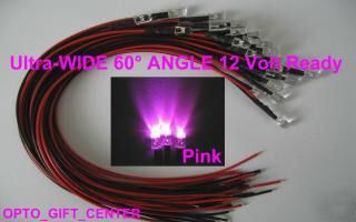New 20PCS 12V wired 5MM pink led wide viewing f/ship