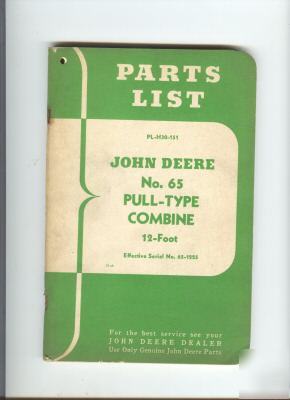 John deere no.65 pull-type combine parts list