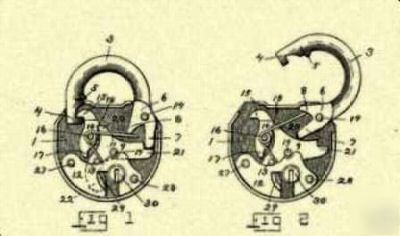 Slaymaker lock padlock 1911 us patent art PRINT_L113