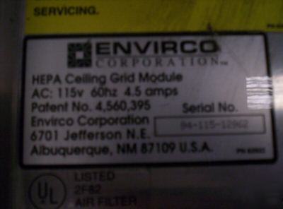 Envirco corporation hepa filter ceiling grid module