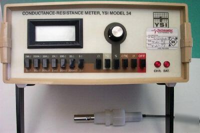 Ysi model 34 conductivity analyzer w/ sensor & manual