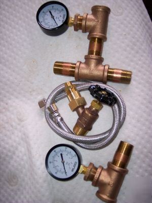 Lot of miljoco gauges w brass connectors w valve &hose