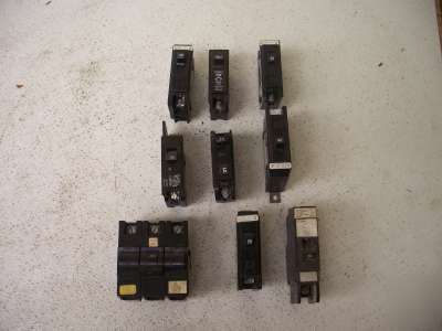 Circuit breaker cutler-hammer, ge, fpe lot of 9