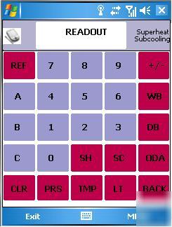 Hvac tool, superheat/subcooling calculator, dell X5 pda