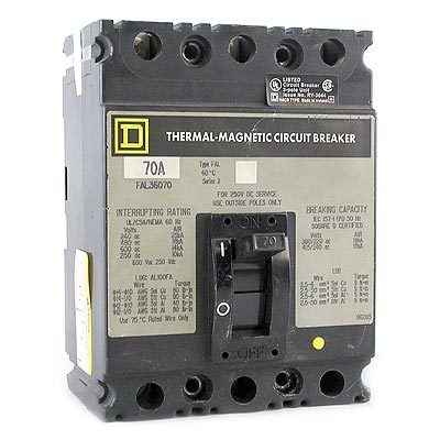 Square d 70AMP 600V circuit breaker model FAL36070