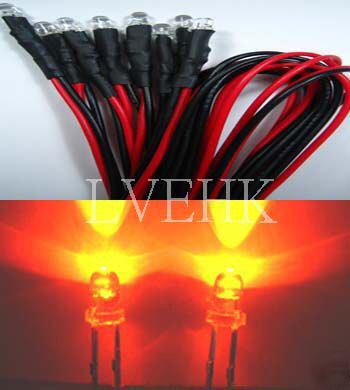 100P 12VDC prewired superbright orange led 3MM 13000MCD