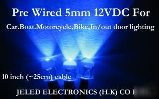 100X blue wide viewing 5MM led set 25CM pre wired 12VDC