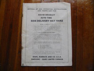 David bradley auto tire side delivery hay rake manual