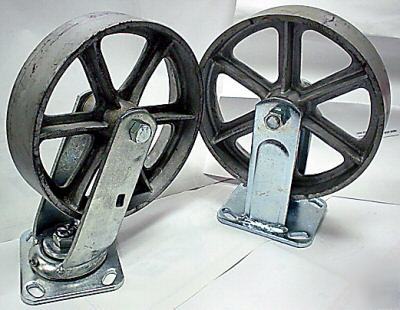 New 4 pcs 8â€X2â€ silver brand cast iron/steel casters,