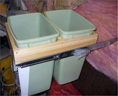 Wood pull-out waste container, any size two 35 quart 