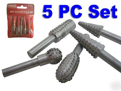 New 5 pc rotary rasp file burr set 5 shapes 1/4