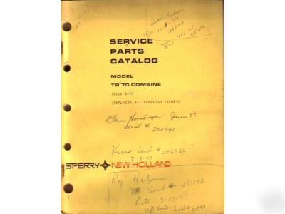 New holland TR70 combine service parts manual 1977