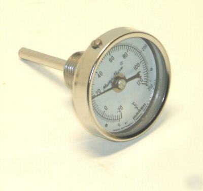  bimetal stem thermometer, 0- 250 f, -20 -120C, 1/2 npt