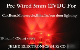 50X red wide viewing 5MM led set 25CM pre wired 12V dc