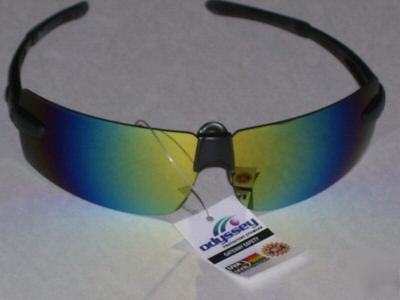 Odyssey safety glasses gold mirror lens - black frame