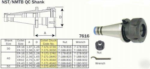 New bison nmtb 40 taper collet chuck er-25 + wrench 