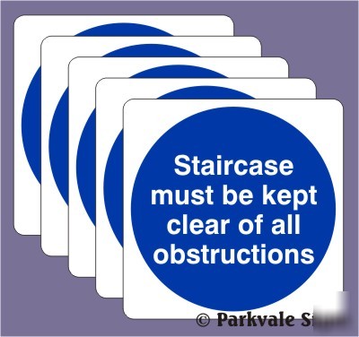 Pack of 5 100X100MM staircase kept clear signs - 0516R