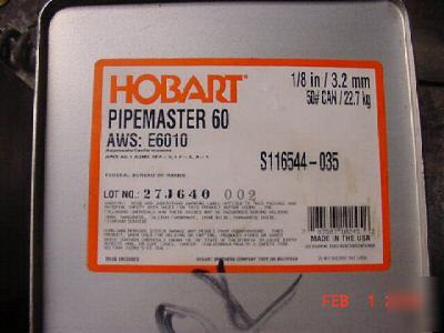 New welding rod 6010 1/8 hobart 50 lb can pipemaster 60