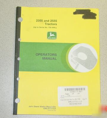 John deere, 2355 and 2555 tractors, operator manual